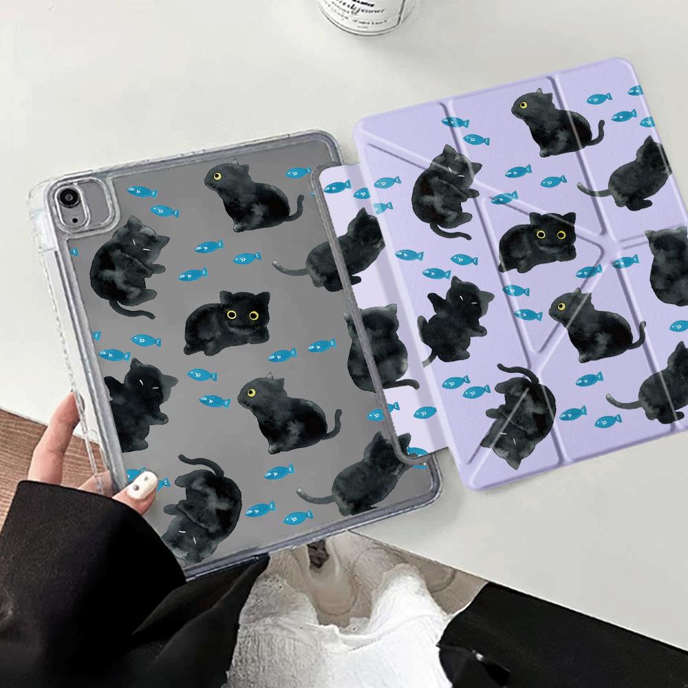 Cute Cartoon Cat Y-Fold Holder Cover Tablet Case For iPad Pro 11th 10th 9th 8th 7th 12.9inch Pro 2025 Mini 6 7 Air 4 5 M3 M2 1 2
