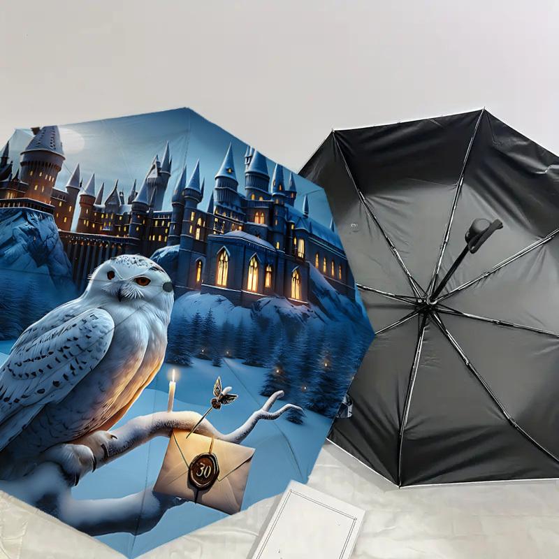1PC Hogwarts Owl Umbrella-8-Rib Reinforced, Automatic Open, Lightweight & Durable, Cute Fashion Accessory for Outdoor, D2672