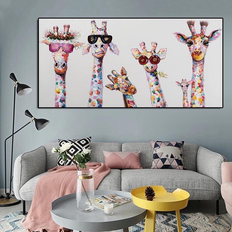 Ciekawa żyrafa obraz rodzinny na płótnie malarstwo uliczne Pop Art salon dekoracje do pokoju dziecięcego piękne i ciekawe