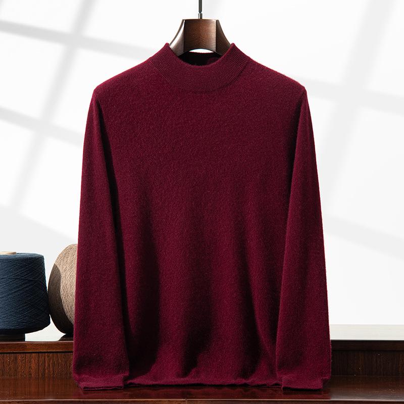 Men's Plus Size Cashmere Pullover: Autumn & Winter Solid Color Half-High Neck Knit Sweater for Business