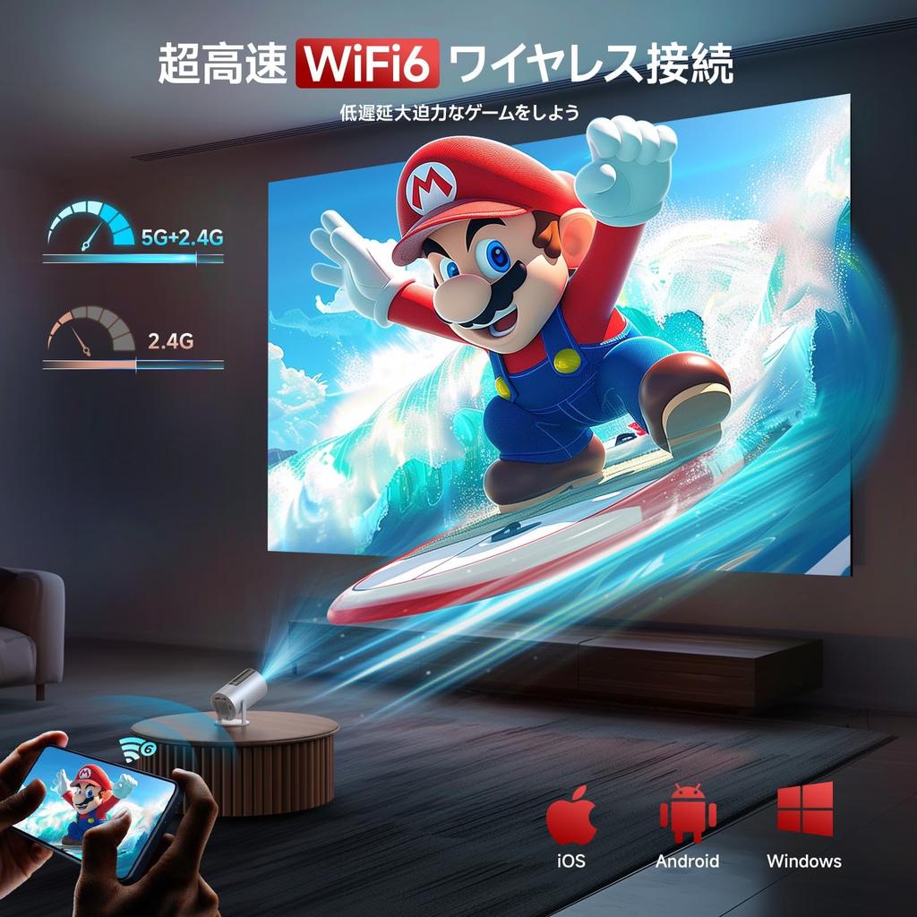 JOWLURK Projektor Domowy Android jedyny na rynku z elektryczną regulacją ostrości i Kompaktowy Sufitowy 4K Prawdziwa Automatyczna Korekcja Trapezowa Bluetooth Zintegrowany