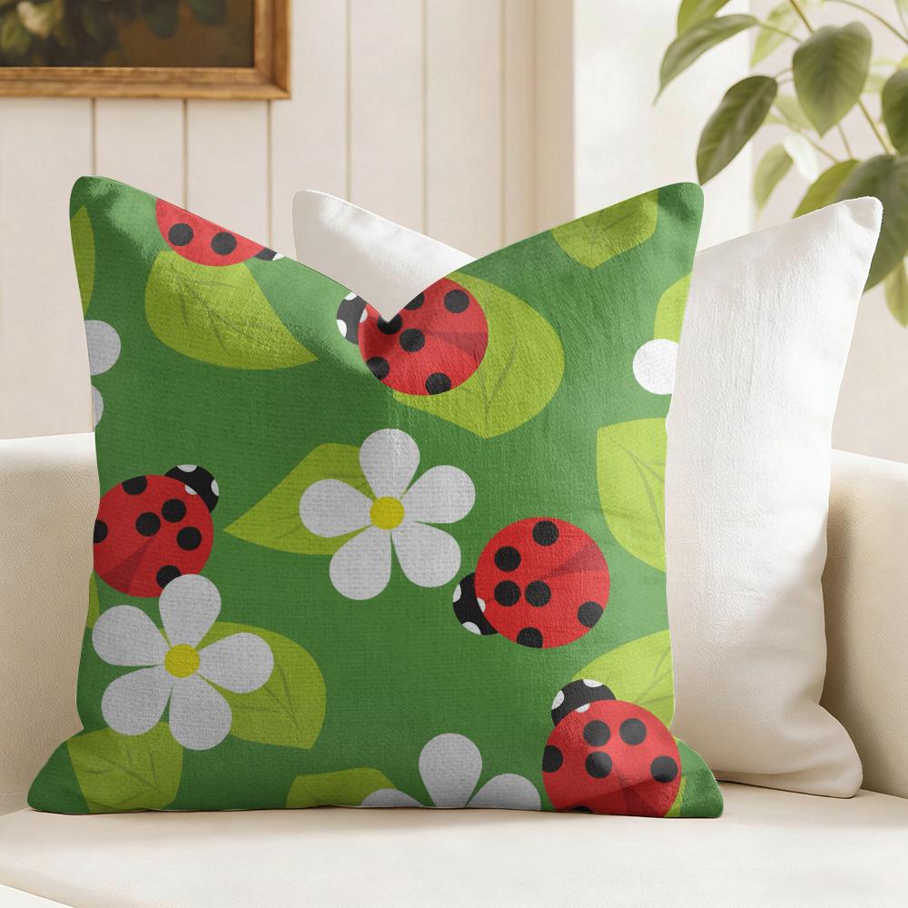 Cute Cartoon Ladybug Cushion Cover Summer Linen Pillow Case Organic Fabric Cushion Cover DoubleSided Print Sofa Home Decor