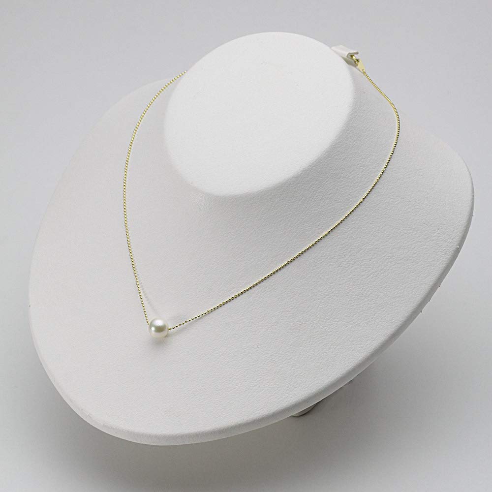 Moon Label Pearl Necklace with Akoya Pearl Pendant in 18K Yellow Gold for Women 8.0mm (Natural White) [Gift Wrapped]