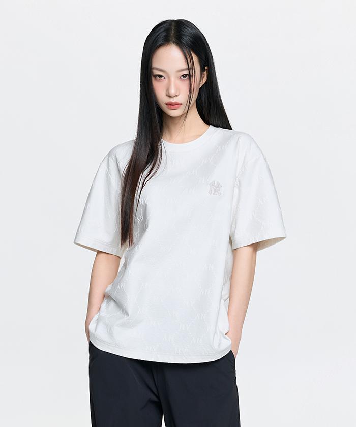 Emelbi Diamond Monogram Tone-Tone Jacquard Oversized Short Sleeve T-Shirt Ny (Ivory)
