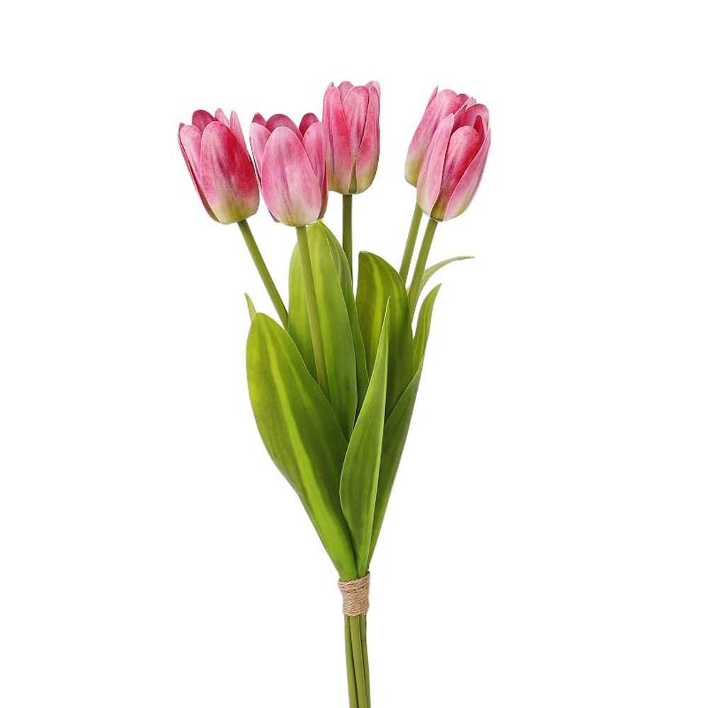 

Handmade Artificial Tulip Flowers Real Touch Fake Flower Faux Tulip Branch Home Living Room Decor темно-рожевого кольору