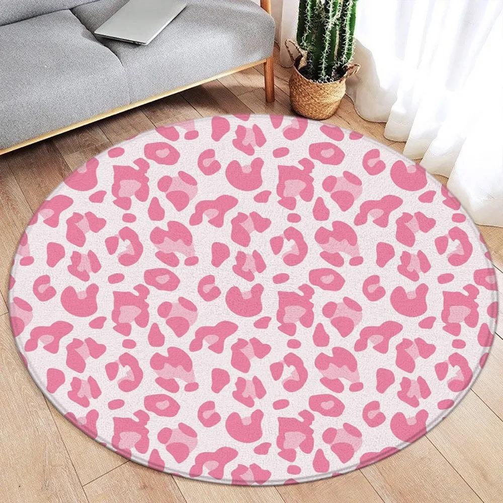 Brown Leopard Print Round Carpet Fashion Animal Fur Pattern Woman Girl Home Living Room Bedroom Decorative Flannel Floor Rugs