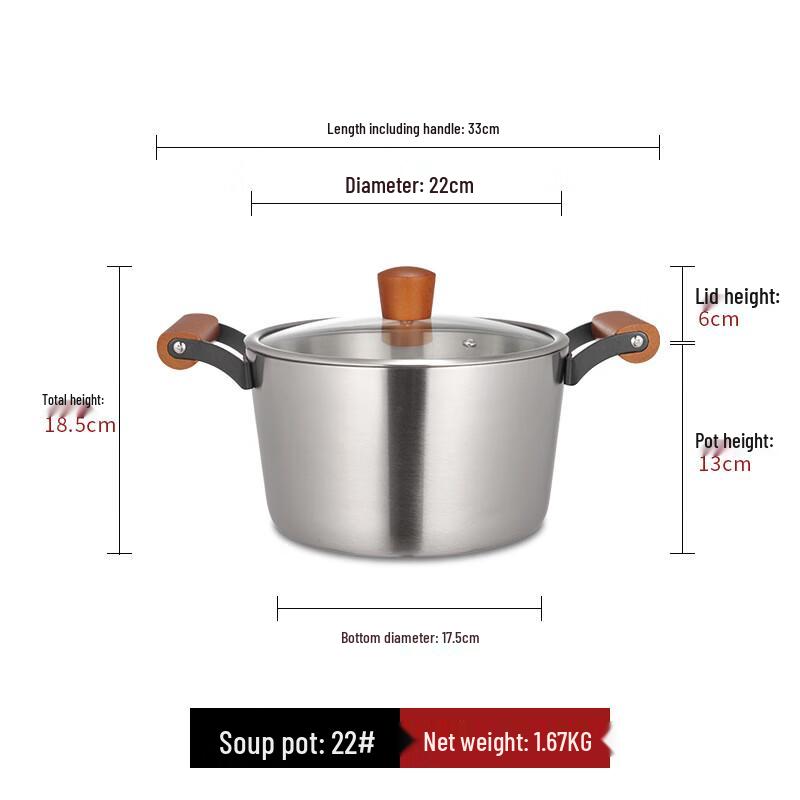Lilang 304 Stainless Steel Double-Handle Stockpot, 22cm