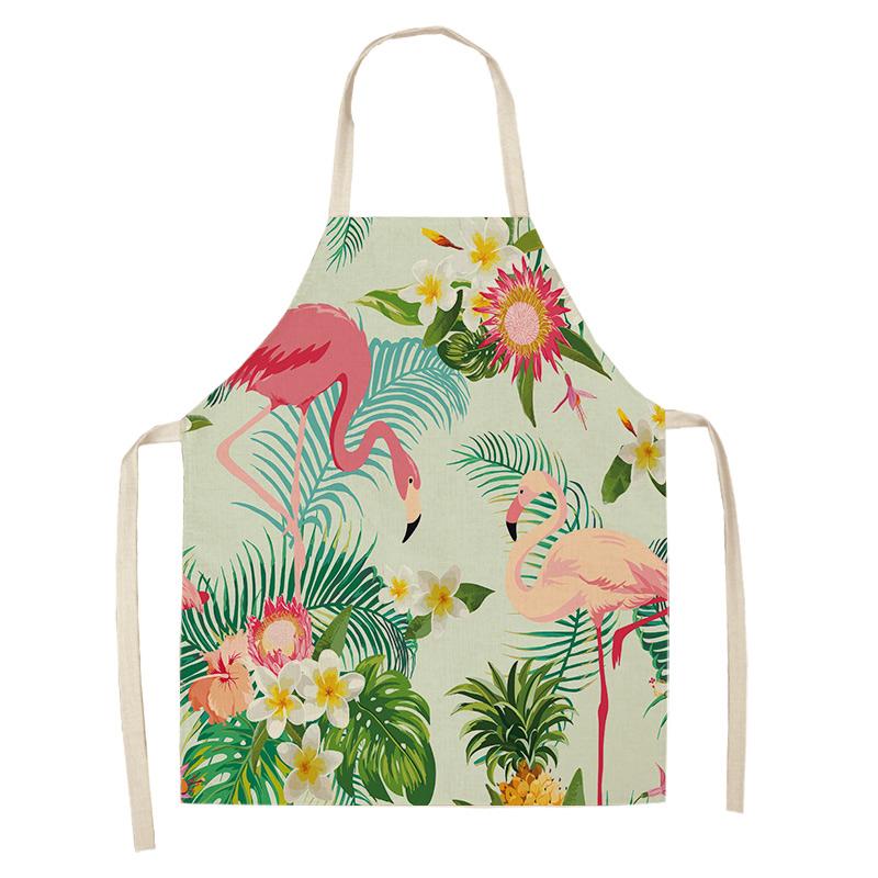 

Устойчивый к пятнам и маслу кухонный фартук с рисунком листьев фламинго, льняной фартук, фартук для уборки домашней кухни, выпечки, кофейни 68X55CM