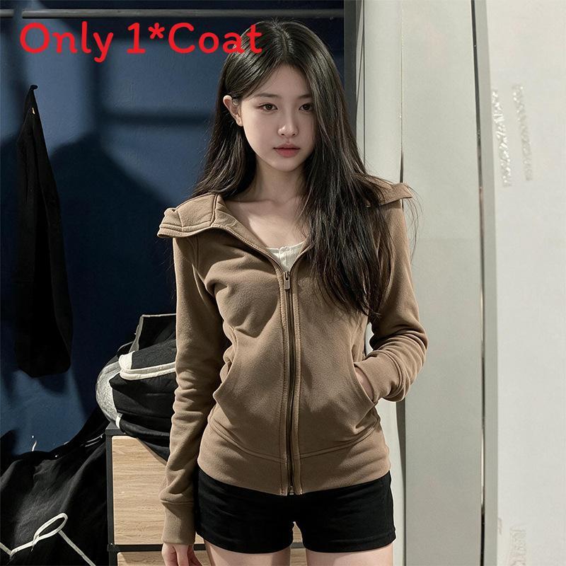 Felpa con cappuccio da donna autunnale in cotone elasticizzato con tasche e zip per abbigliamento casual