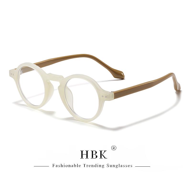 HBK Vintage Runde Kleine Herren Brillenfassung Hochwertige Marken Design Anti Blaulicht Lesebrille Damen Optischer Rahmen white