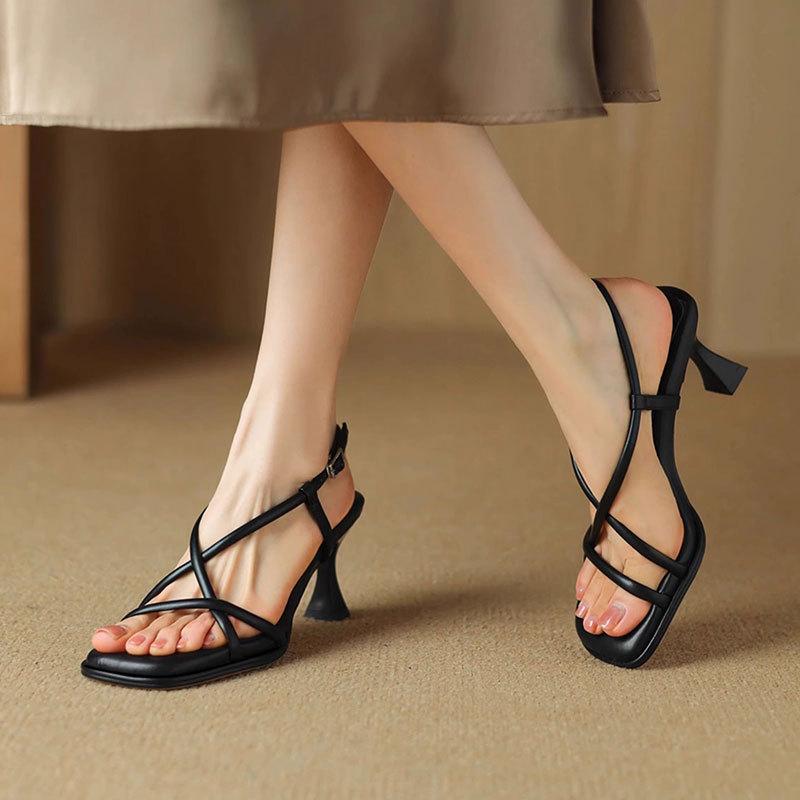 Fashion 2025 Summer New Sandals Women's Summer Outwear Thin Heels Soft Bottom French Exquisite High Heels
