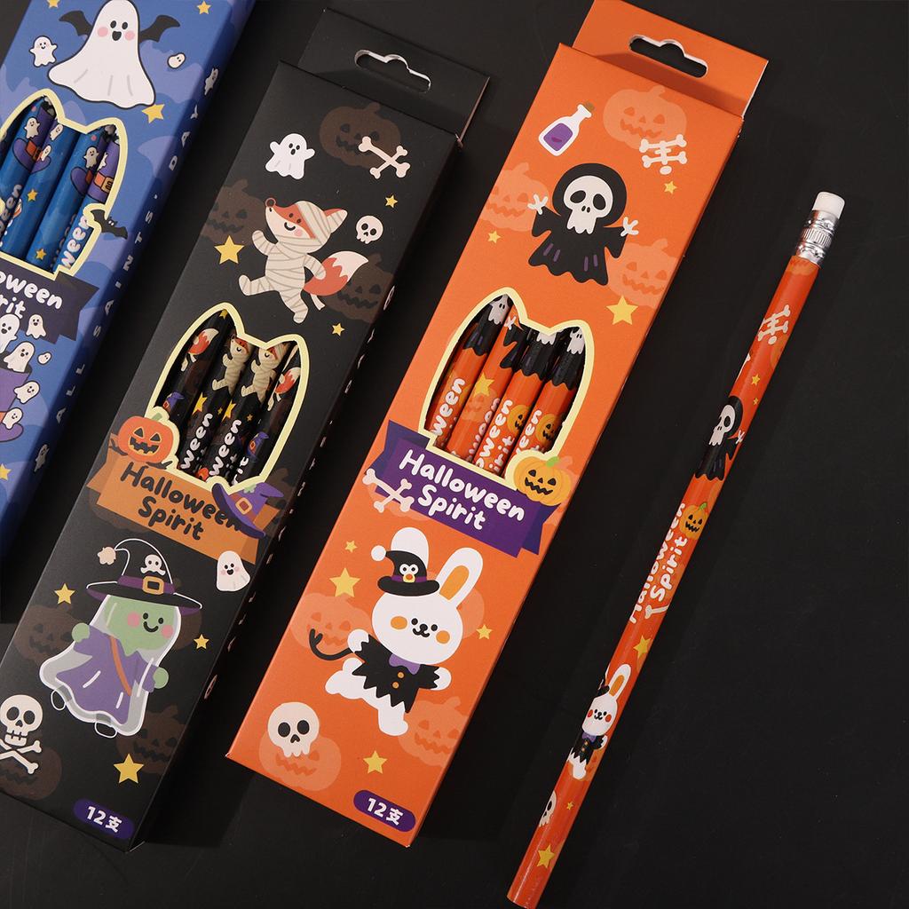 12Pcs/Set Halloween Themed Pencils For Kids Birthday Halloween Party Gift Cartoon Pumpkin Ghost Pencil For School Rewards