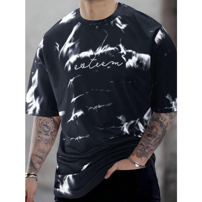 Trend Tie-Dye Letters Graphic T Shirt Man Fashion Summer Short Sleeve White 3D Printed T-shirts Casual Streetwear Oversized Tees