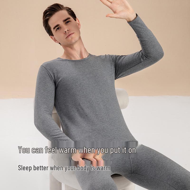 Men's Autumn Pure Cotton Thermal Set: Long Johns & Base Layer Shirt