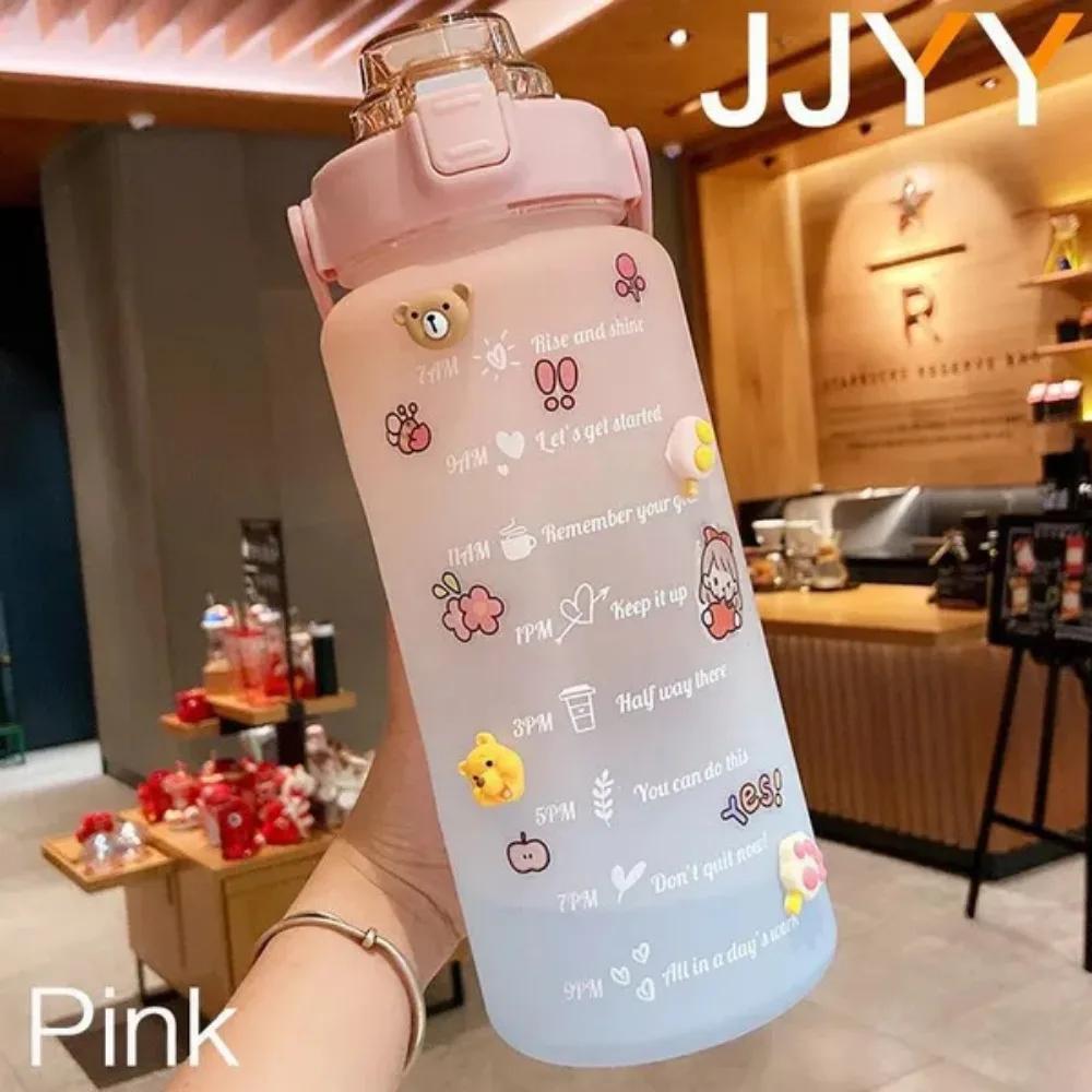 2000ML Large Capacity Water Bottle with Time Marker Plastic Motivational Water Bottle Drinking Bottle for Gym Sports Outdoor