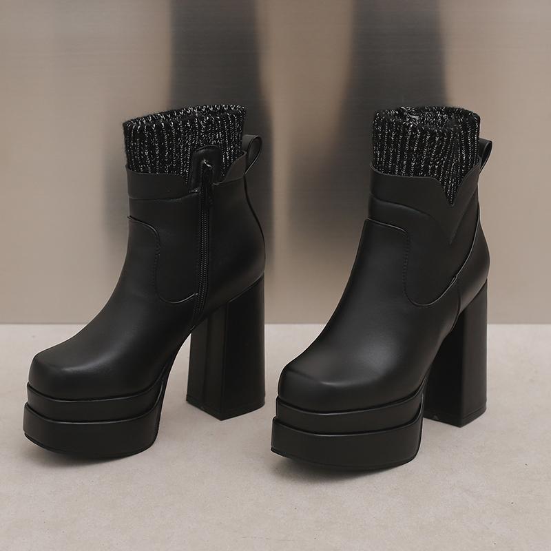 Women's High-heeled Short Boots Sexy European and American Style Autumn and Winter Waterproof Table Thick-heeled Large-size Roman Boots