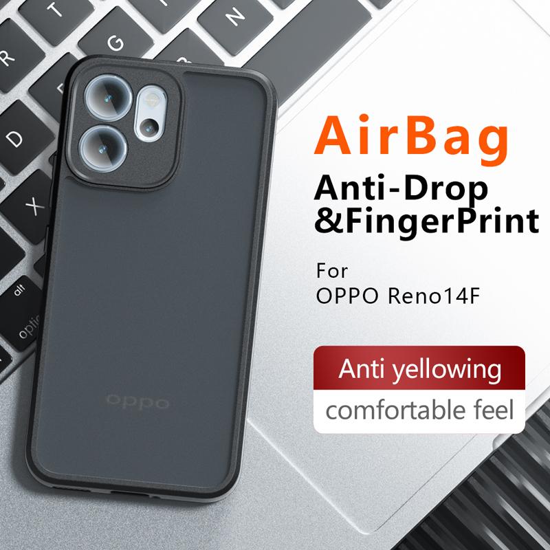 For OPPO Reno 14F Case Shockproof Frosted Skin Feel Matte PC+TPU Anti-fingerprint Transparent Cover for Reno14 F