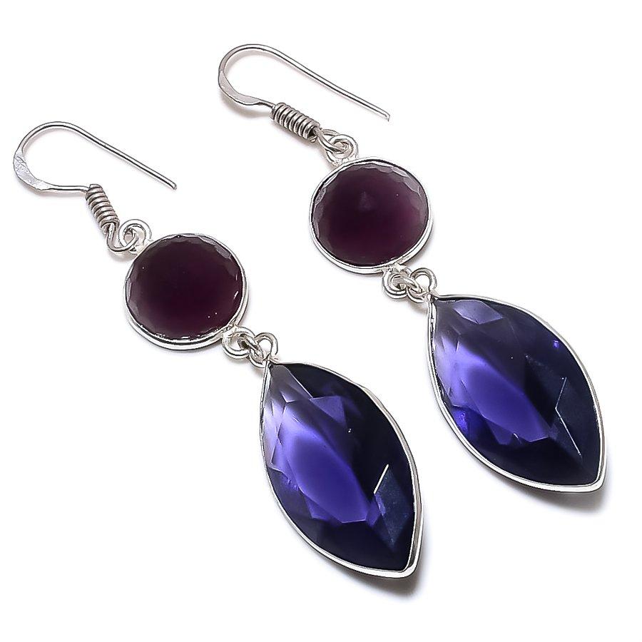 

Подарочные серьги ручной работы из стерлингового серебра 925 пробы с натуральным аметистом 2,56 дюйма o4p71