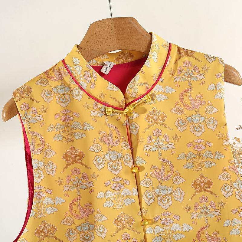 Vest Women's 2025 Early Spring New High-end Temperament Stand-up Collar Buckle Embroidered Vest