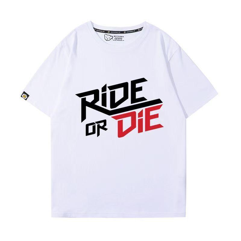 

Черная футболка Ride or Die для мужчин, с коротким рукавом, с смелым белым и красным принтом, в уличном стиле, для любителей гонок и мотоциклов S