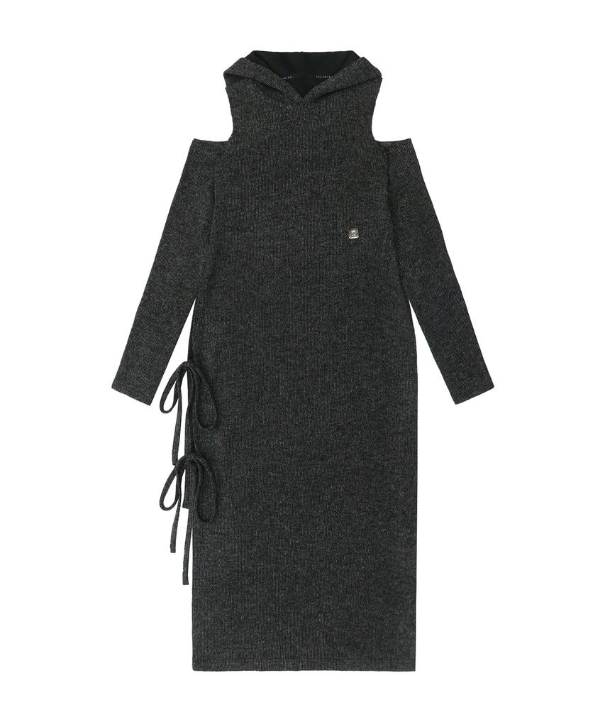 Teulimingbeodeu Hooded Cold-Shoulder One-Piece [ Charcoal ]