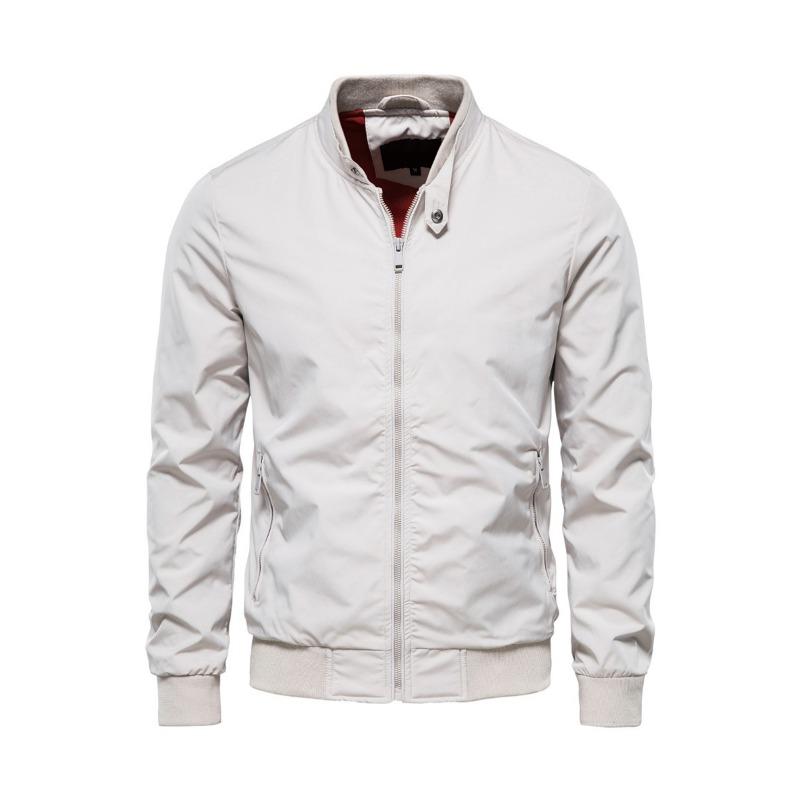 Men's Black Waterproof Bomber Jacket Stand Collar Zipper Casual Outerwear