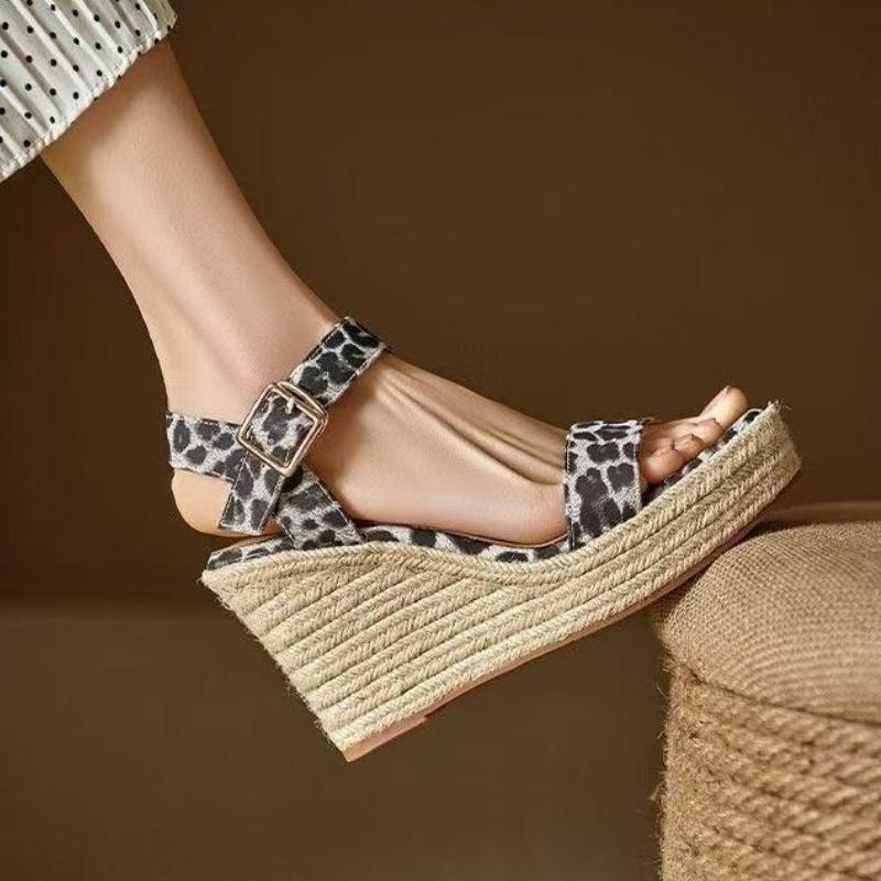 Fashion Genuine Leather Summer Platform Sandals Women Peep Toe High Wedges Heel Ankle Buckles Sandalia Espadrilles Female Sandals Shoes
