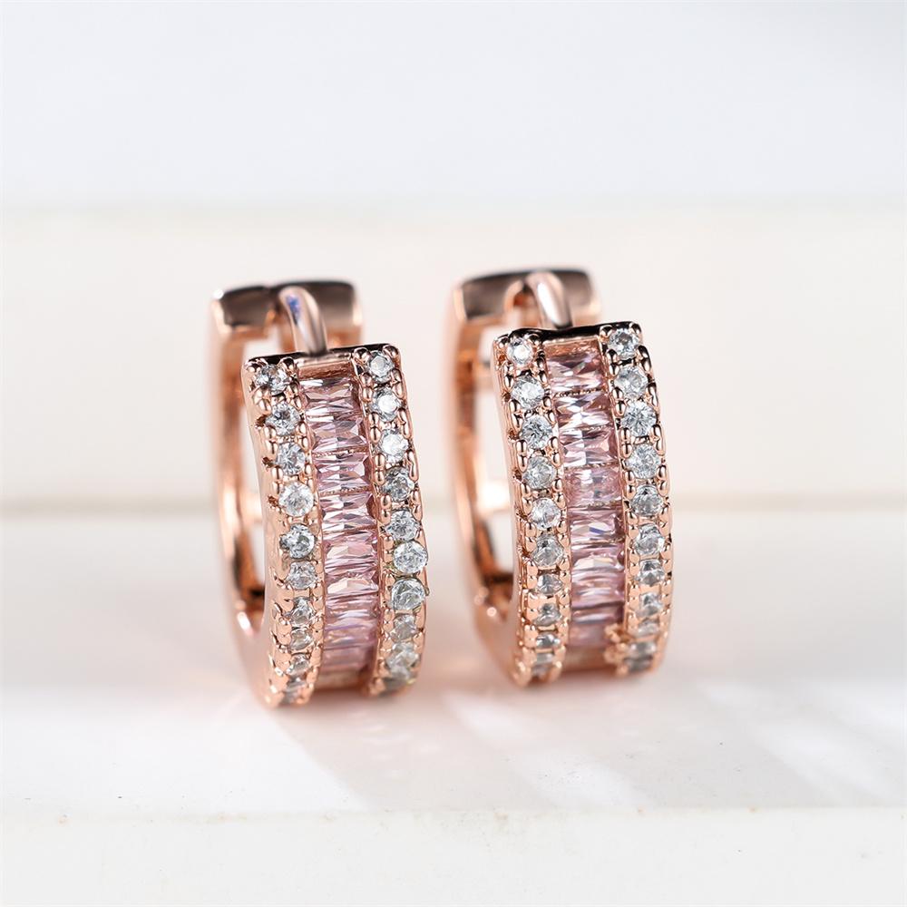 Multicolor Crystal Square Stone Female Classic Small Round Hoop Earrings For Women Rose Gold Color Wedding Party