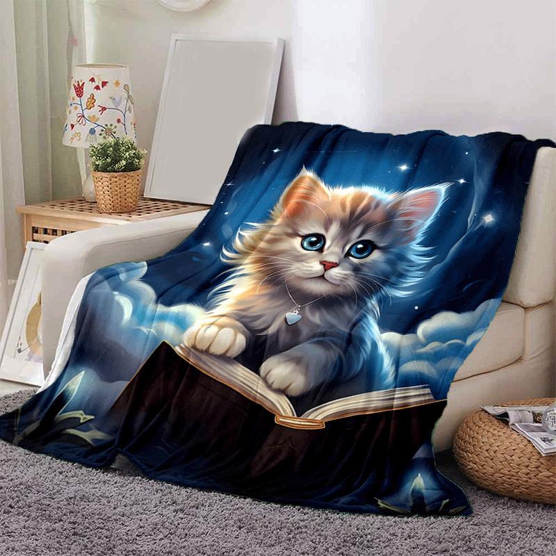 1 Stück Leichte Flanelldecke mit Katzenmuster, Bequeme und Warme Decke, für Camping Sofa Bett und Couch Büro, Geschenk