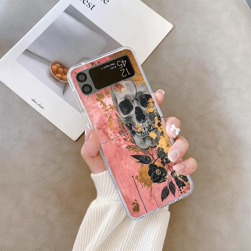Vintage Gothic Night Flower Skull Head Print Phone Case for Samsung Galaxy Z Flip 7 Flip6 5 4 3 Folding Cover for Z Flip7 Flip5
