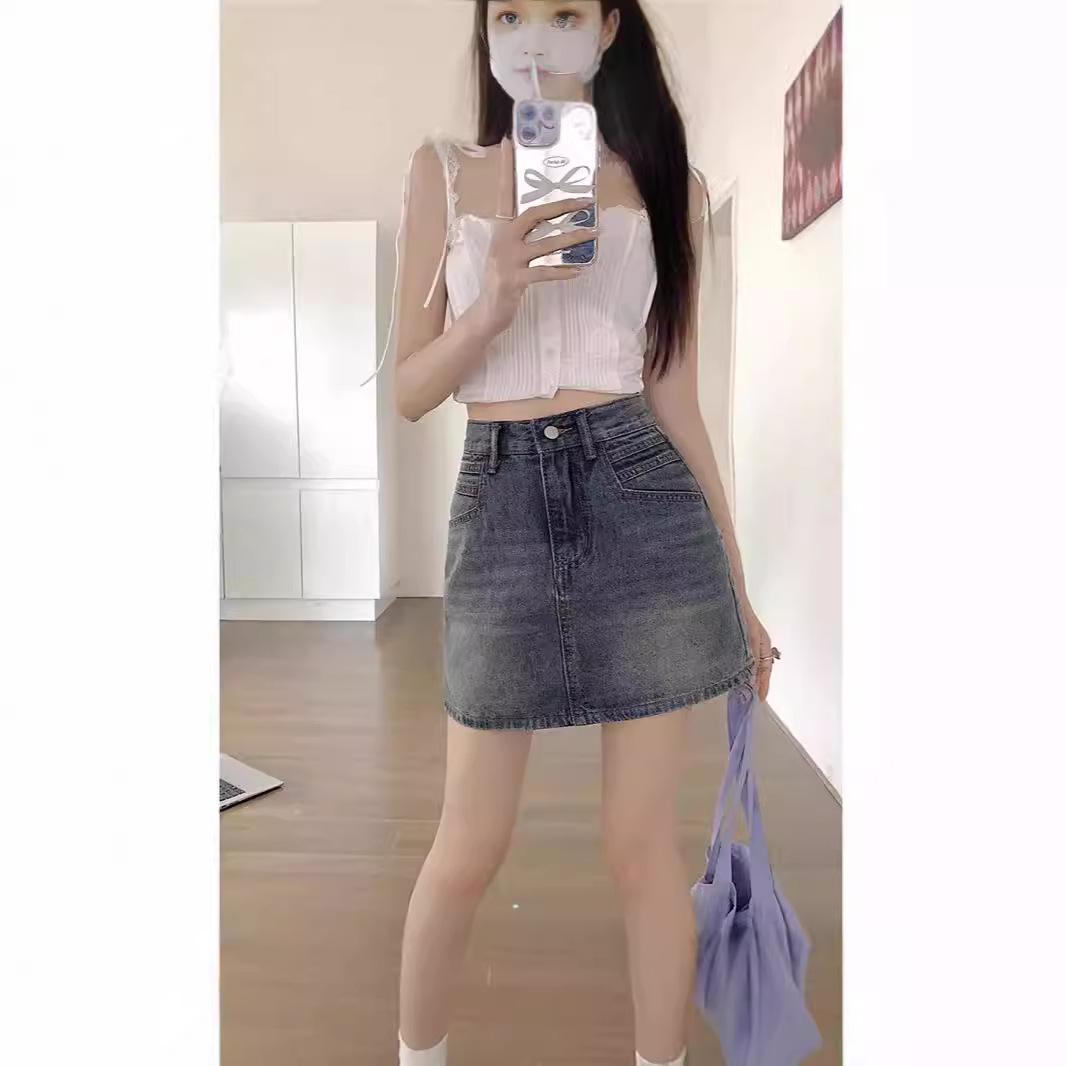 

High-Waisted Denim Midi Skirt for Women: Spring/Summer A-line, Figure-Flattering, Slimming Design with Lining. XL