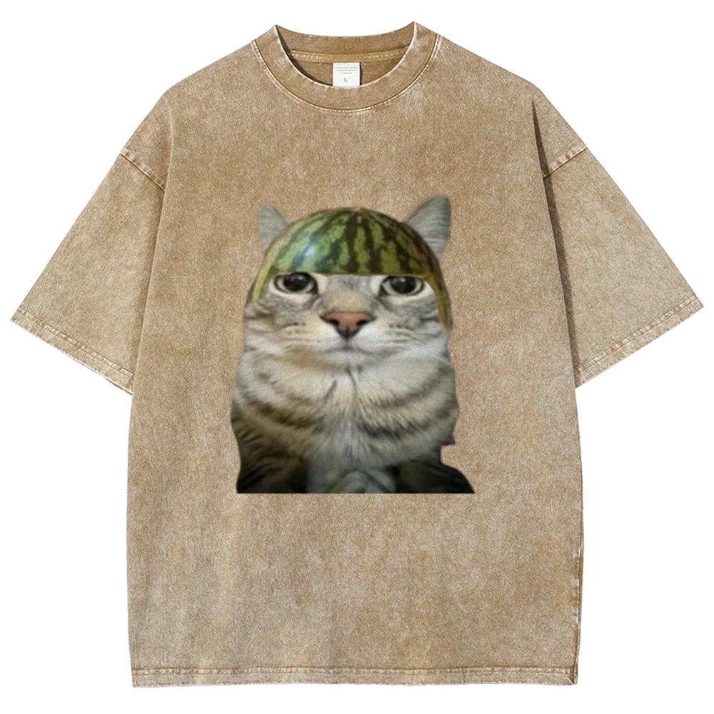 

Футболка Мем Глупый Кот Арбуз Стильная Оверсайз Унисекс Топ Мужская Женская Графическая Хлопковая Футболка Уличная Одежда 3XL