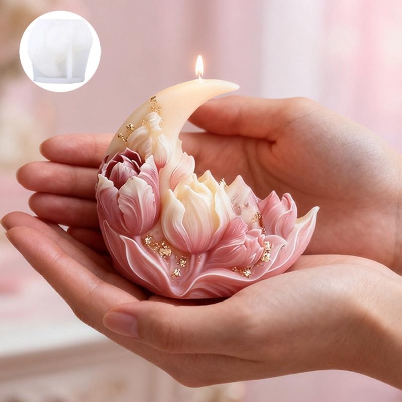 Flower Embossed Moon Silicone Molds Candle Making Tool for Handmade Candle Soap Home Decoration Epoxy Resin Craft