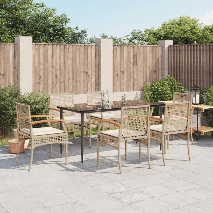 VidaXL Ensemble à Manger de Jardin avec Coussins 7 pcs, Table et Chaise de Terrasse, Meubles de Patio, Mobilier d'Extérieur, 3213628