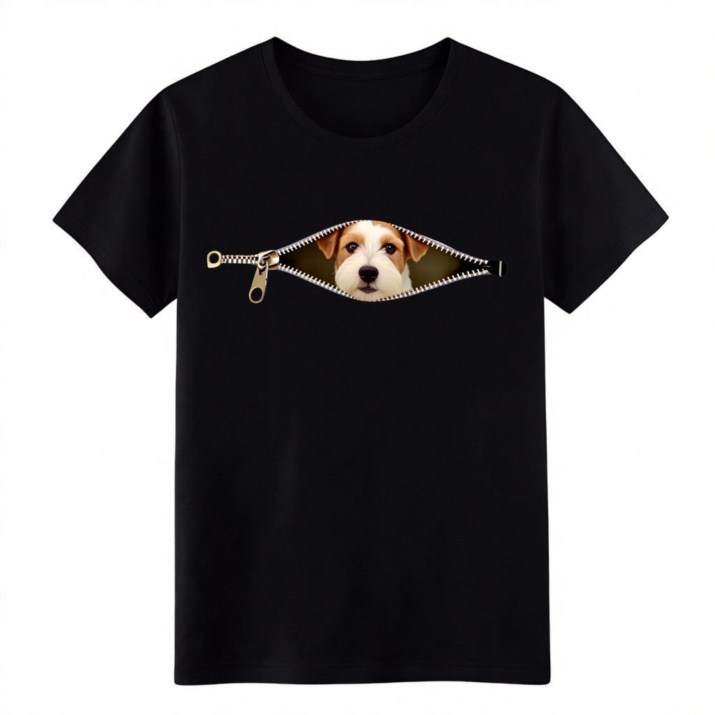 Jack Russell Terrier Zipper T-Shirt, Funny Dog Peeking Graphic Tee for Dog Lover