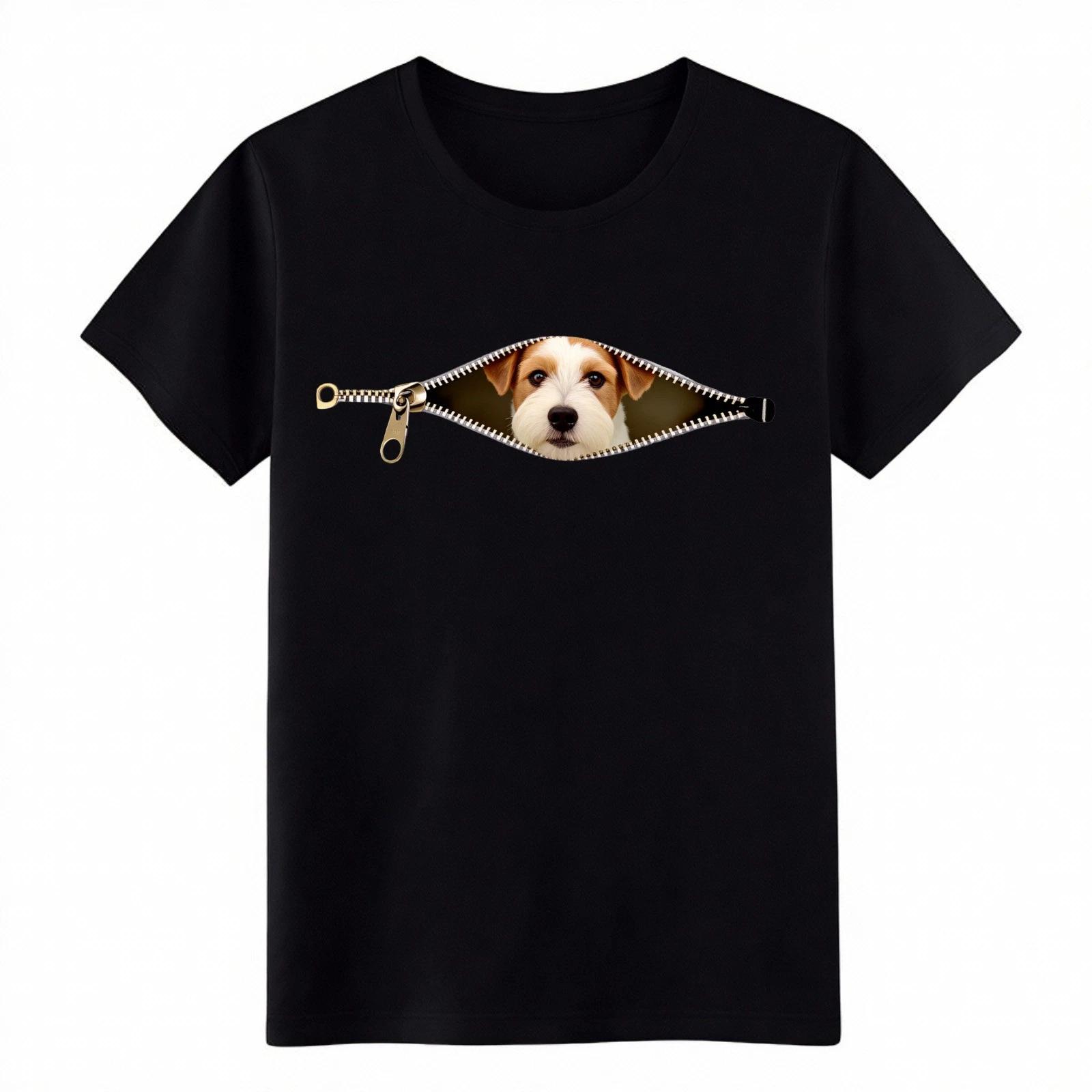 Jack Russell Terrier Zipper T-Shirt, Funny Dog Peeking Graphic Tee for Dog Lover 3XL