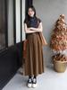 Versatile Washed Cotton Midi Skirt - High Waist, Solid Color, Double Pockets, Slimming A-line for Women, Early Autumn.