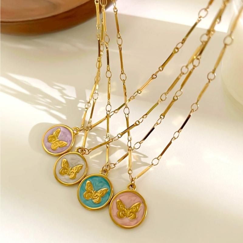 Stainless Steel Butterfly Necklace Colorful Enamel Detailing Dainty Chain for Everyday Wear or Special Occasions