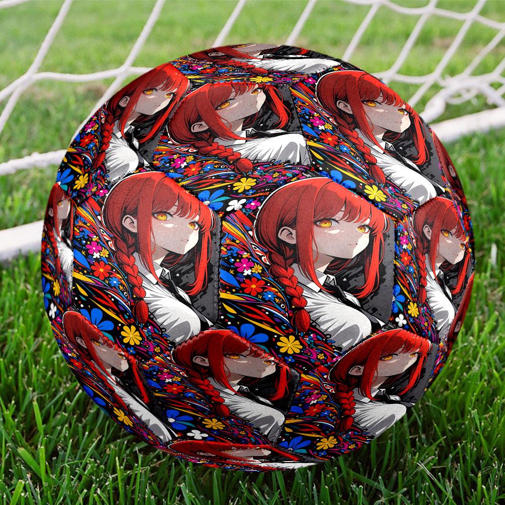 Makima Chainsaw Man Print Size 5 Soccer Ball, Standard Match Football for Sports Game and Team Practice, Ideal Gift for Soccer Fans
