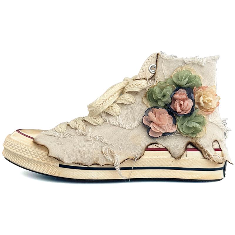 

Converse 1970-е годы All Star Chuck Hi цветочные нескользящие и износостойкие парусиновые кеды с высоким верхом унисекс бежевые 35 абрикосовый