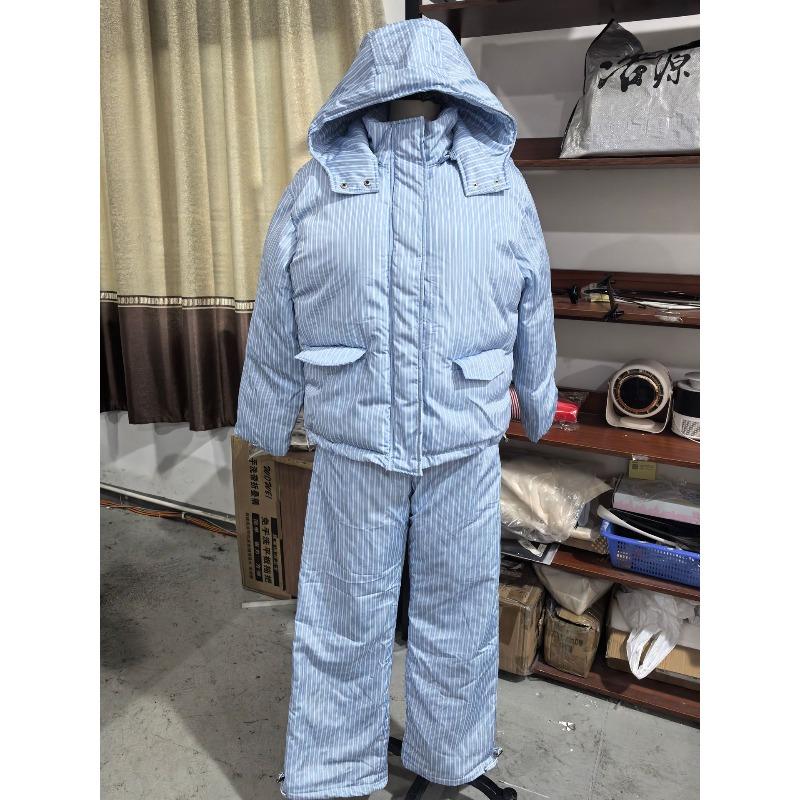 Winter vertical striped comfortable hooded cotton clothes jacket trousers set thickened warm bread clothes