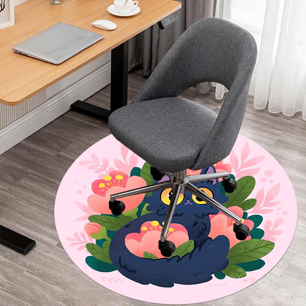 

1pc cat flowers Round Chair mat Area Rug - Non-Slip, Floor Mat for Office, Bedroom, and Indoor Decor -1002127 80cm by 80cm