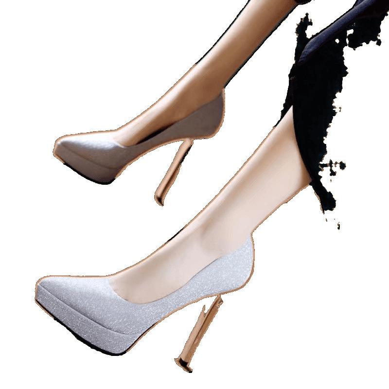 2025 Women's Stiletto Heels: Banquet Evening Dress Shoes with 12CM Waterproof Platform and Pointed Toe High Heels