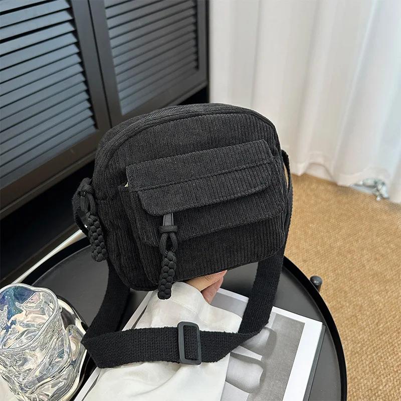 1pc-Corduroy Ins Shoulder Bag New Simple and Fashionable Solid Color Velvet Cloth Bag School Style Girls Messenger Bag