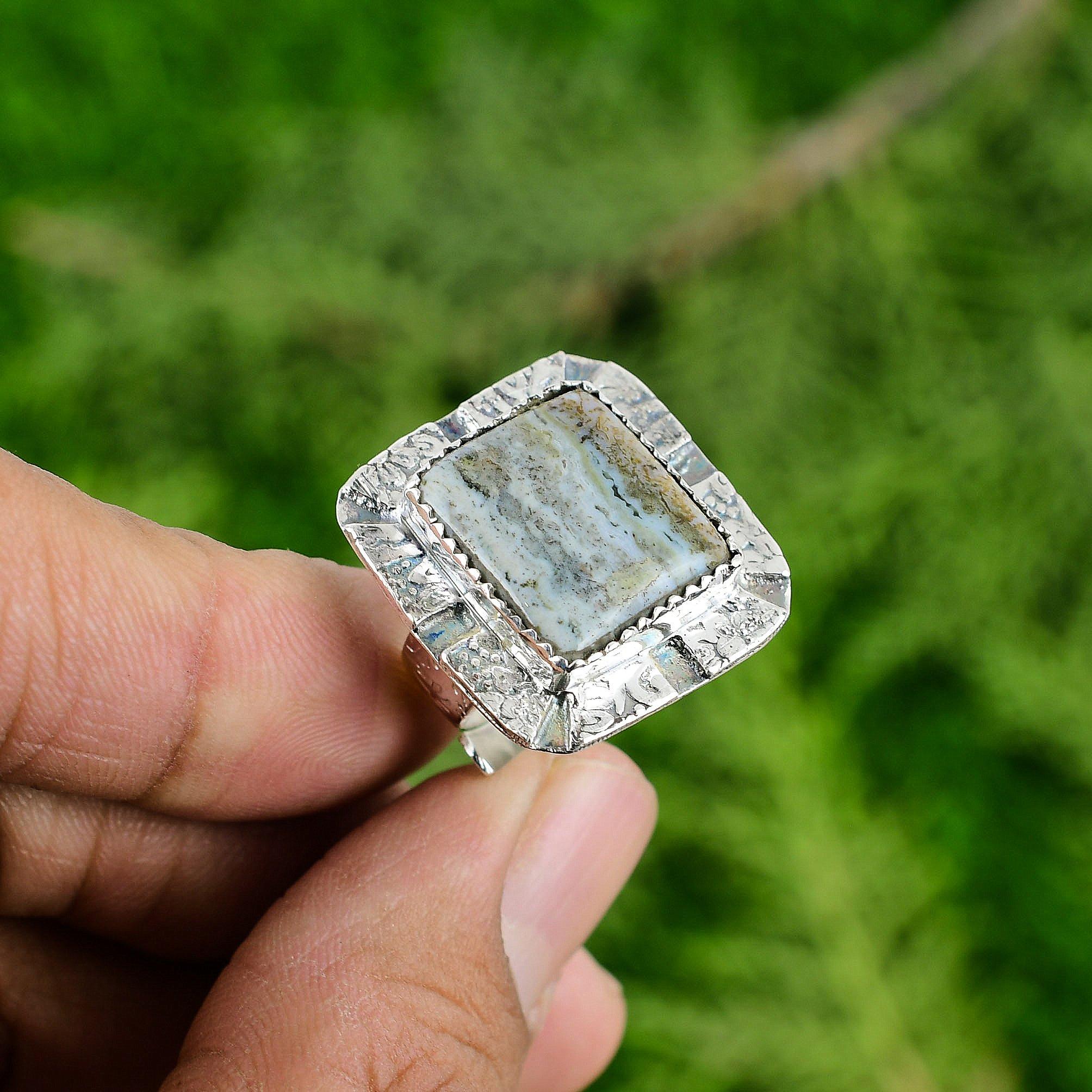 

Thanks Giving Day Deal Ocean Jasper Stone Statement Wedding Ring Sterling Silver Adjustable