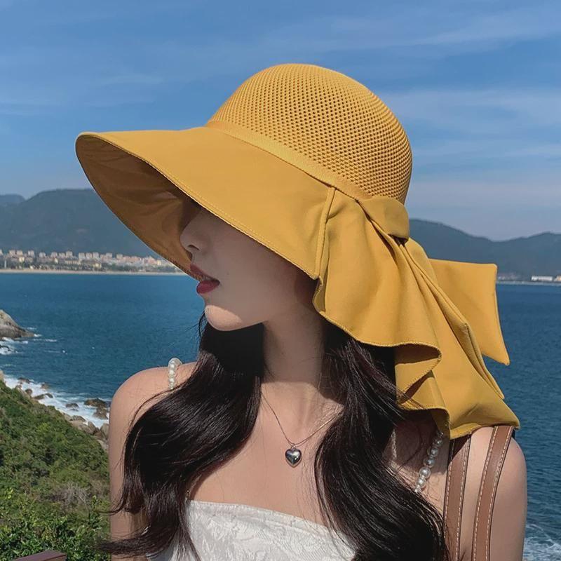 

Summer New Arrival Hat Female Fashion Shawl Sun Hat Sun Protection Sun Hat Bucket Hat Outdoor Play Wide Brim 8210 Turmeric