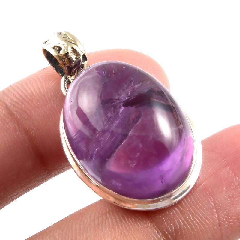 Natural Amethyst Gemstone 925 Solid Sterling Silver Jewelry Pendant 1.3'' B8W26