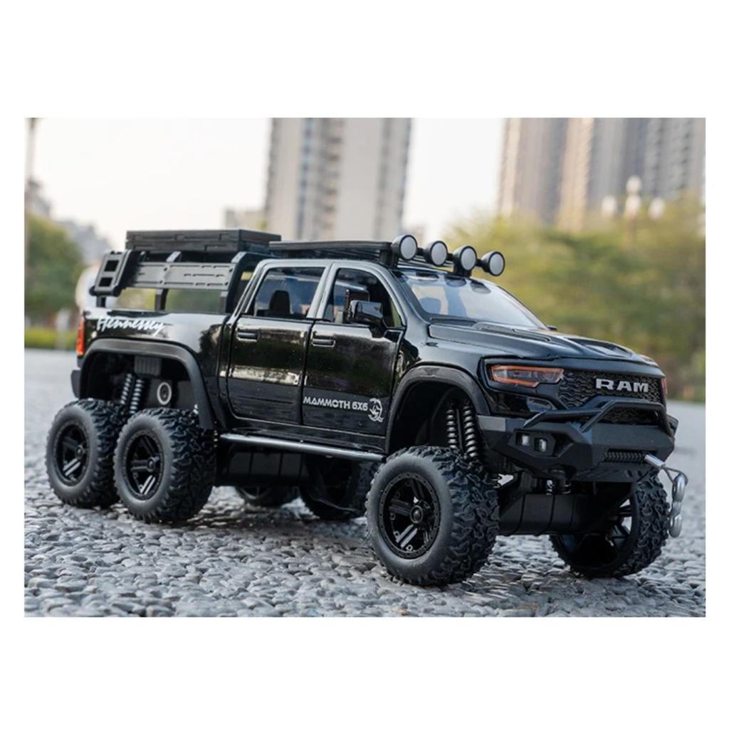 1/32 Dodge RAM 1500 TRX 6X6 Tyrannosaurus Rex Picku Alloy Car Model Sound and Light Children's Toy Collectibles Birthday Gift