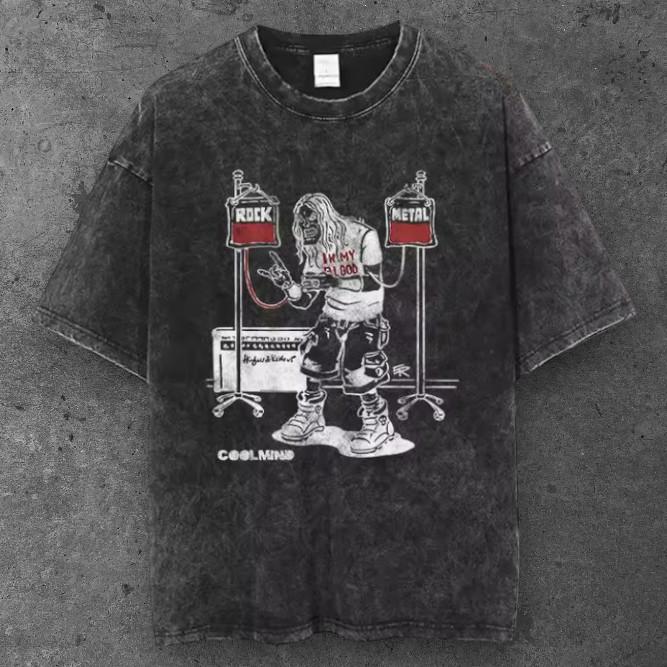 Mens Heavy Metal Rock Oversized T Shirt Washed Black Grunge Aesthetic S-3XL S