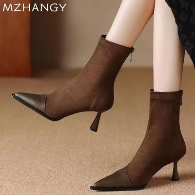 Fashion Women Pointed Toe Stilettos Ankle Boots Leather Elegant Pumps Shoes Woman 2025 Trend Winter Fashion Party Chelsea Boots Mujer